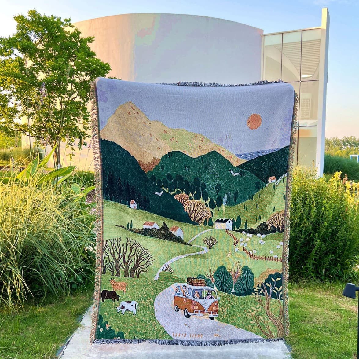 タペストリー 牧歌的な山里の旅情景刺繍壁掛け